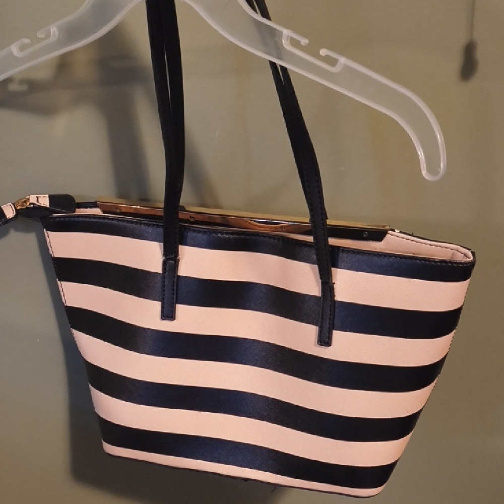 Aldo Black and Cream Striped Tote